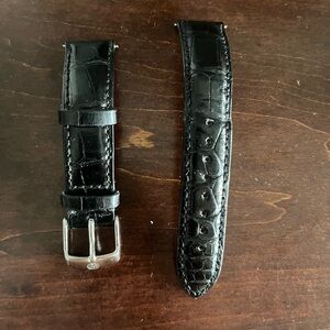 3 gently used Michele 18mm leather watch bands. 2 black, 1 yellow